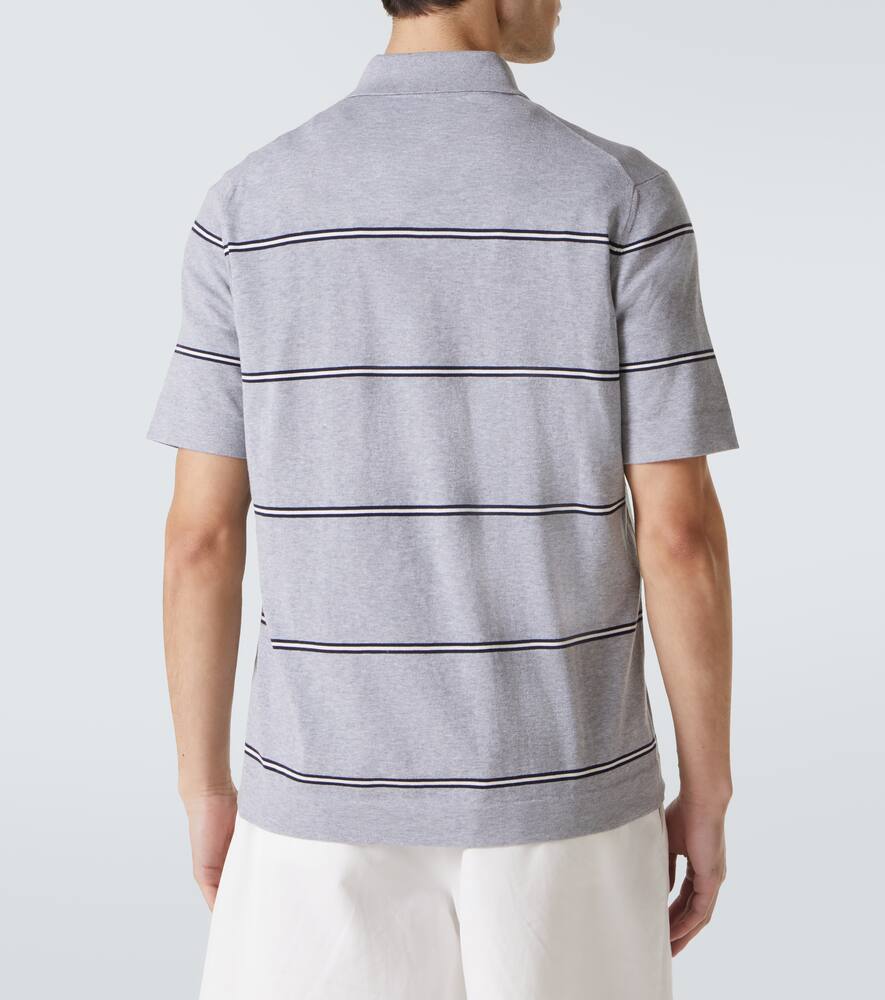 Полосатая хлопковая поло Brunello Cucinelli, Grigio Chiaro+Navy+Panama — фото 4