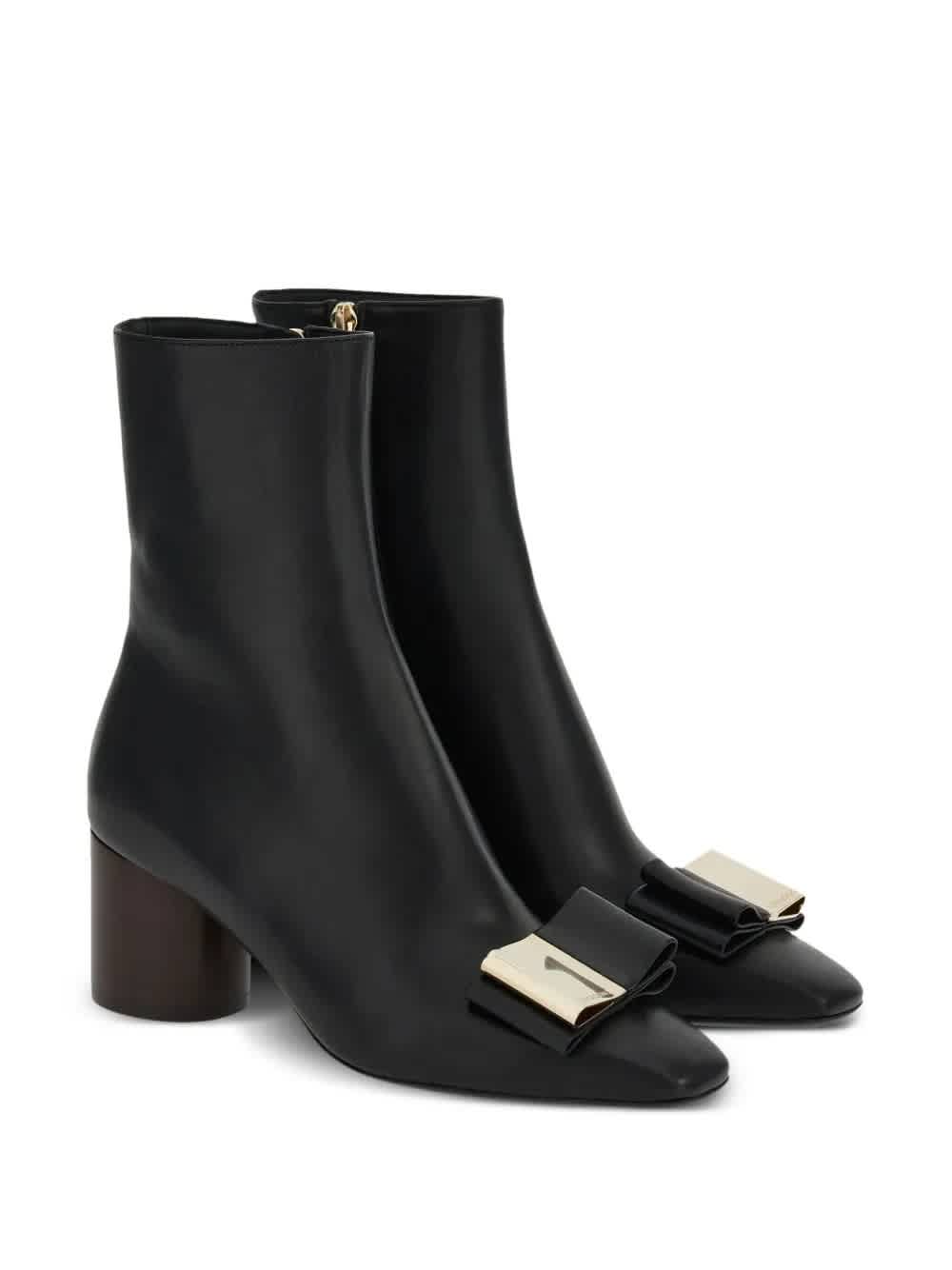 Ferragano Ботинки до щиколотки с двойным бантом из кожи Salvatore Ferragamo, черный — фото 2