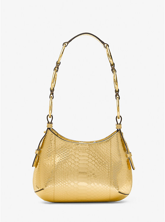 

Сумка-хобо через плечо Bardot Mini из металлизированной кожи с тиснением под питона Michael Kors, золотой