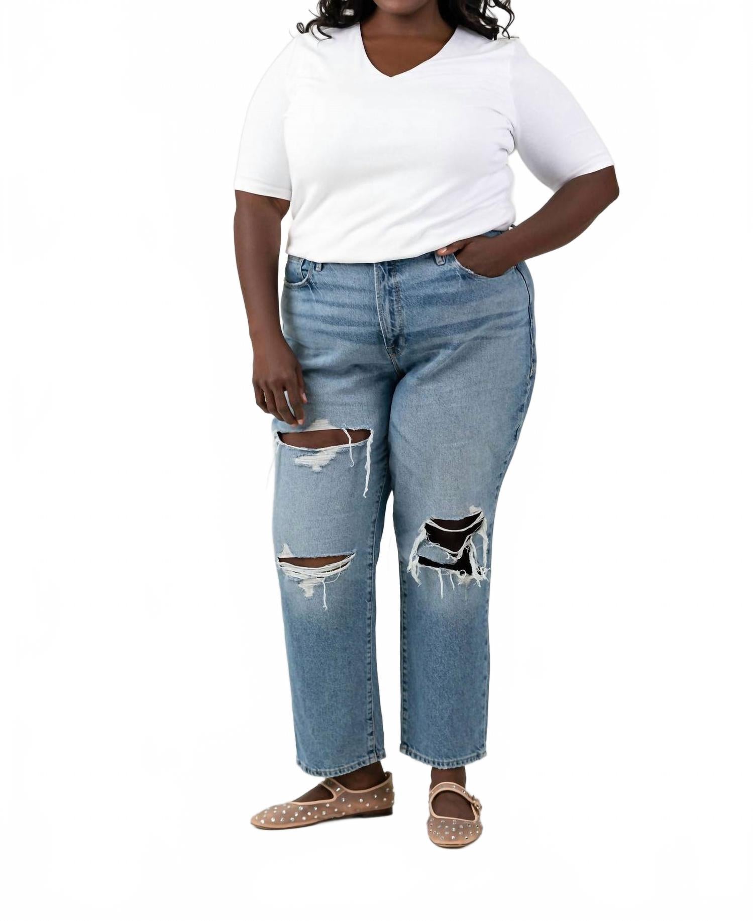 

Хороший парень Прямые рваные джинсы плюс в индиго GOOD AMERICAN