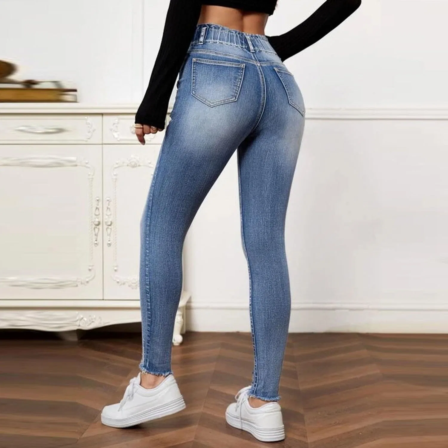 Джинсы скинни для женщин, High Waisted, синий — фото 4