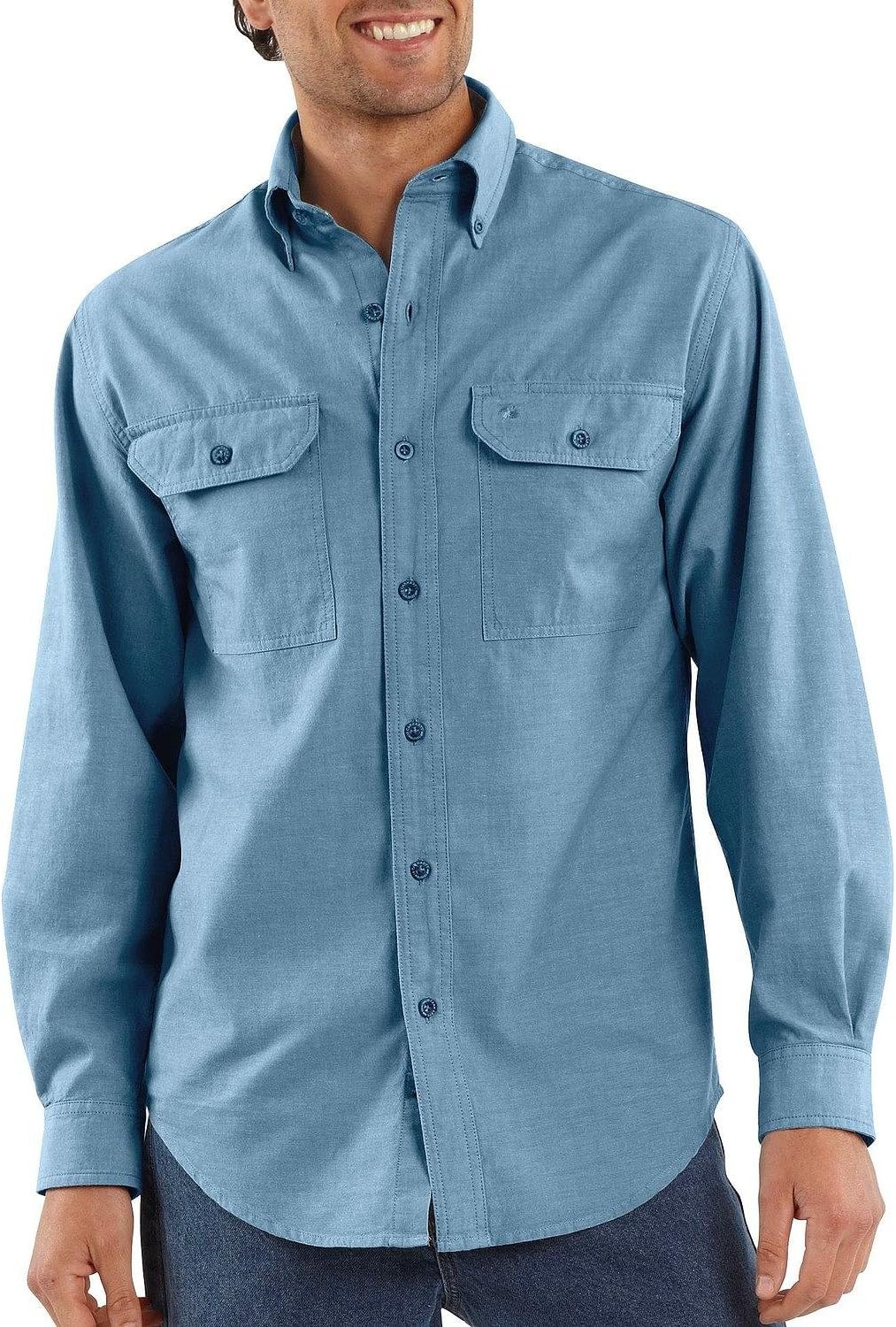 

Carhartt мужская рубашка S202 с длинным рукавом из шамбре, Blue Chambray