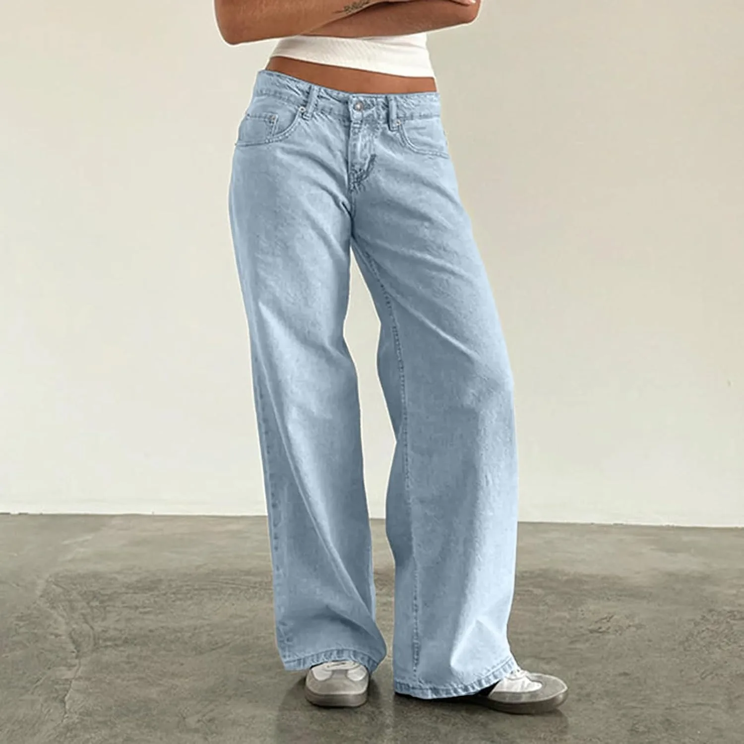 Широкие джинсы для женщин Baggy Low Rise Stretch Boyfriend с карманами — фото 2