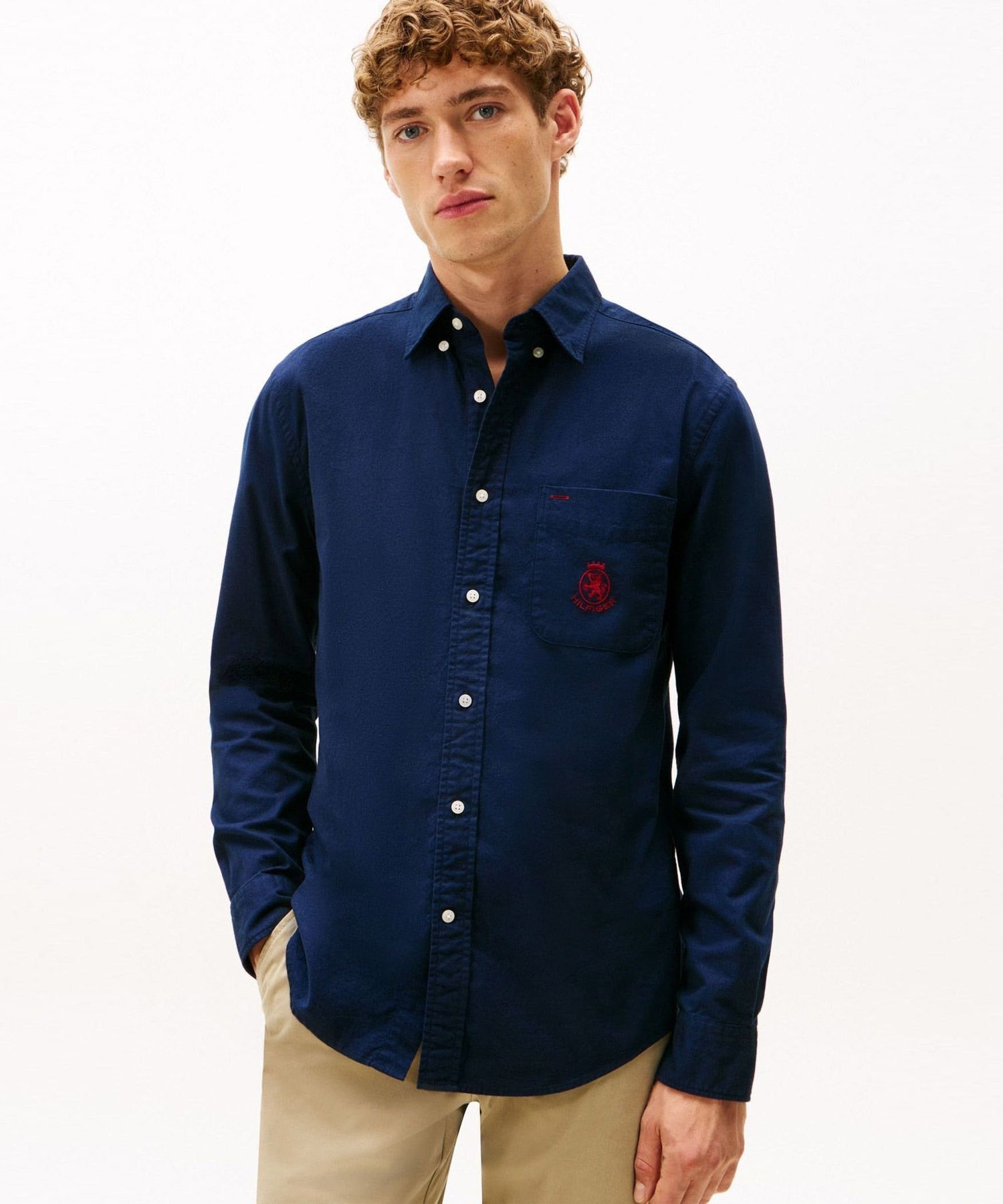 Рубашка с начесом из оксфордской ткани с гербом и карманом TOMMY HILFIGER, Navy C7G