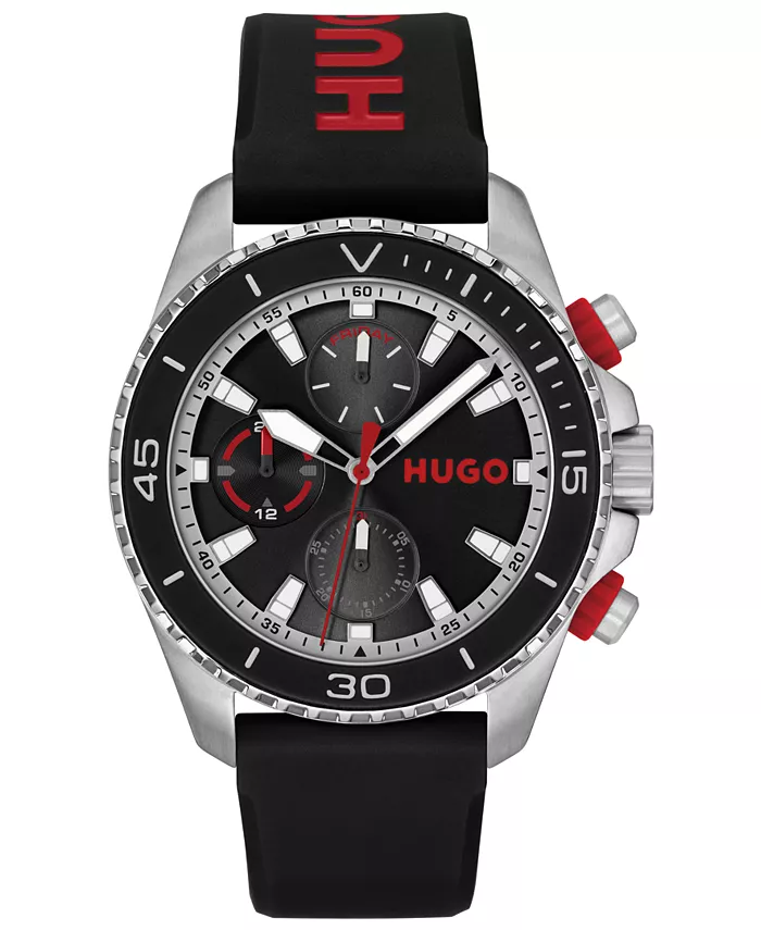 

Мужские многофункциональные часы Dive Quartz с черным силиконовым ремешком, 44 мм Hugo Boss