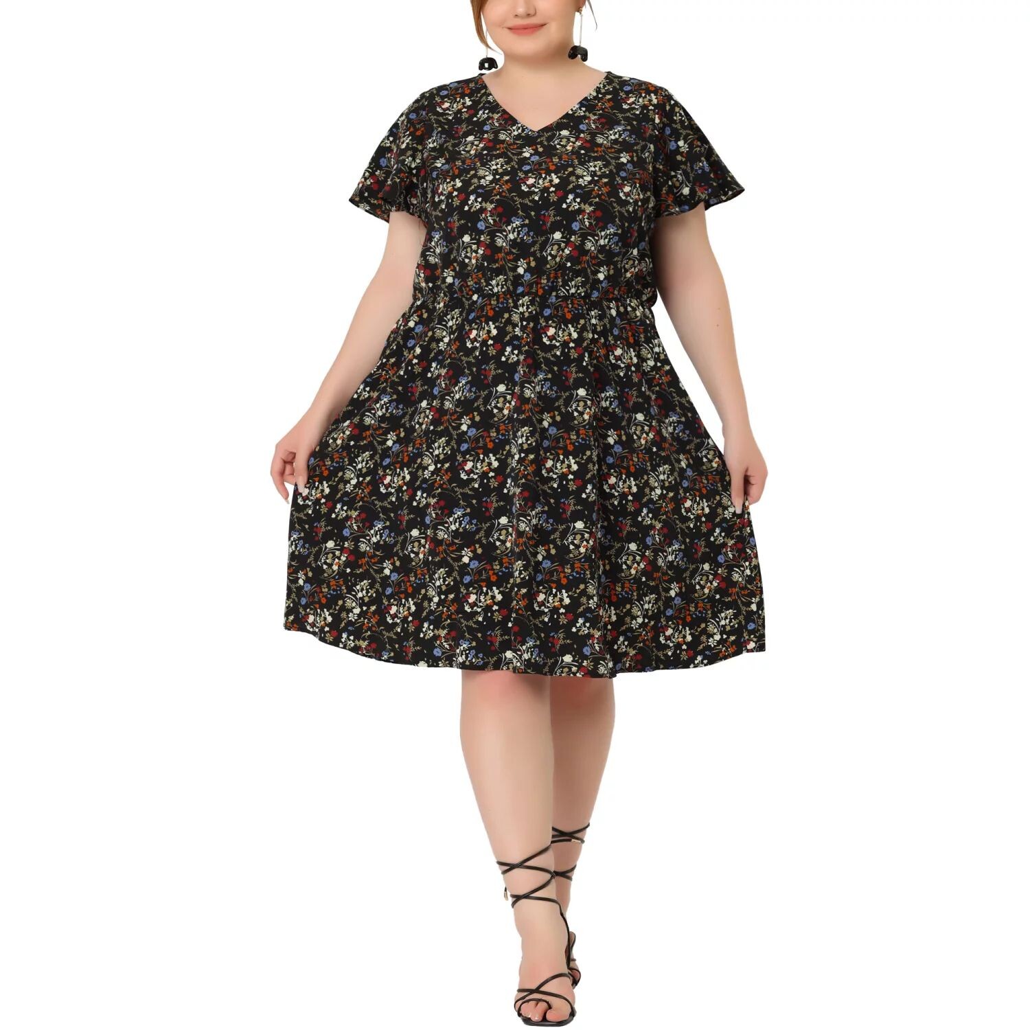 

Женские летние платья больших размеров с v-образным вырезом и эластичной резинкой на талии, повседневные платья-рубашки миди с цветочным принтом Agnes Orinda, белый