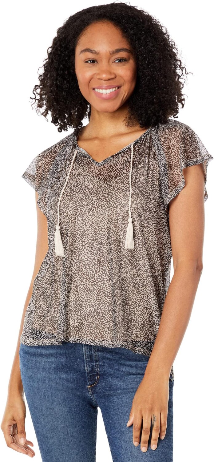 

Топ Bobeau Peasant Short Sleeve Top w/ Tassels, цвет Taupe/Black