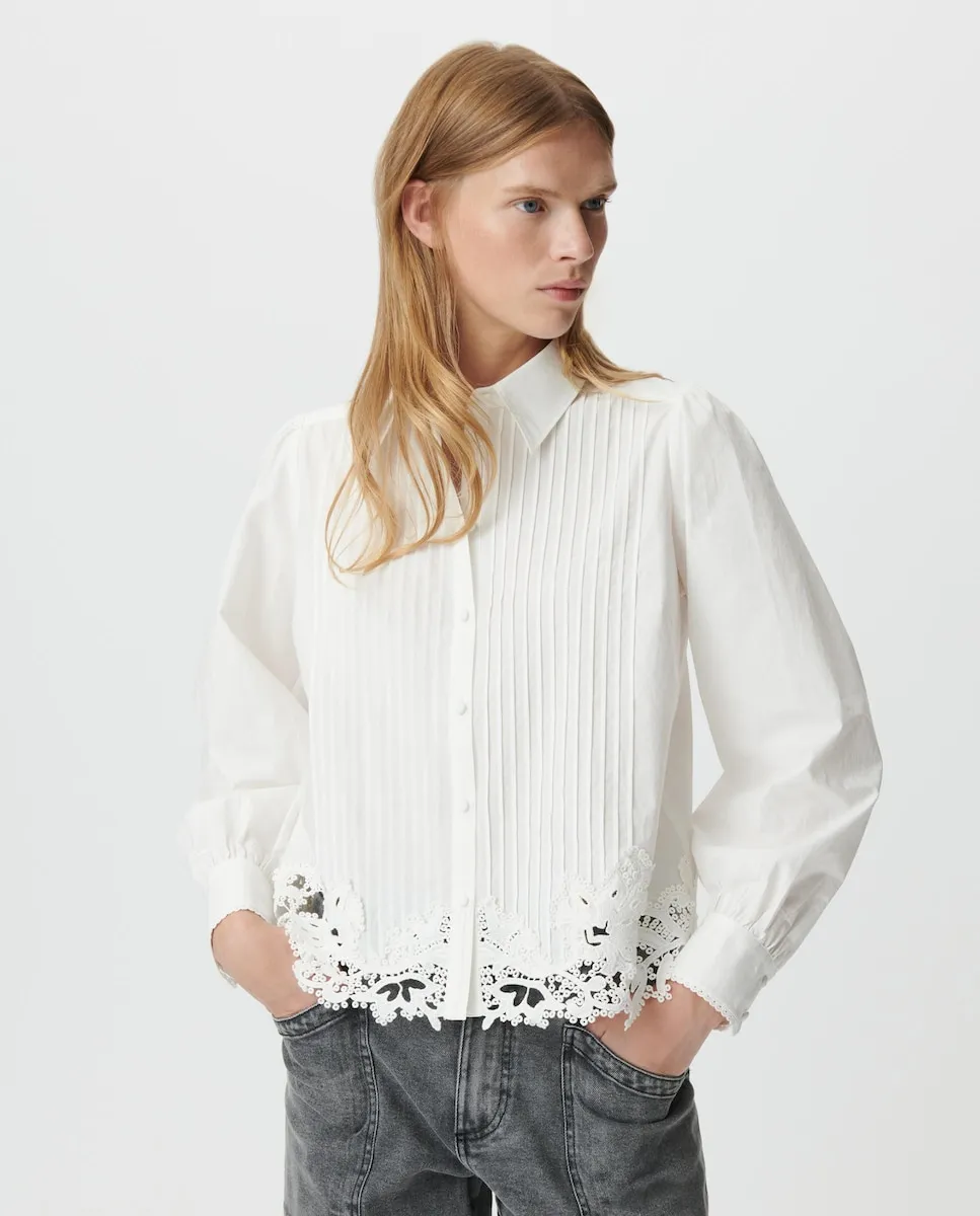

Женская поплиновая рубашка с кружевным подолом IKKS, белый