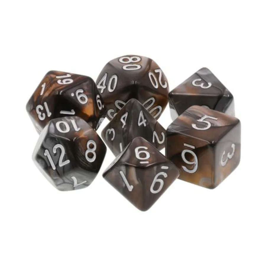 

Набор Poly — бронзовые монеты белого цвета (7), Dice Sets - Resin/Acrylic - Black, Grey, White, & Metallics (Foam Brain Games)