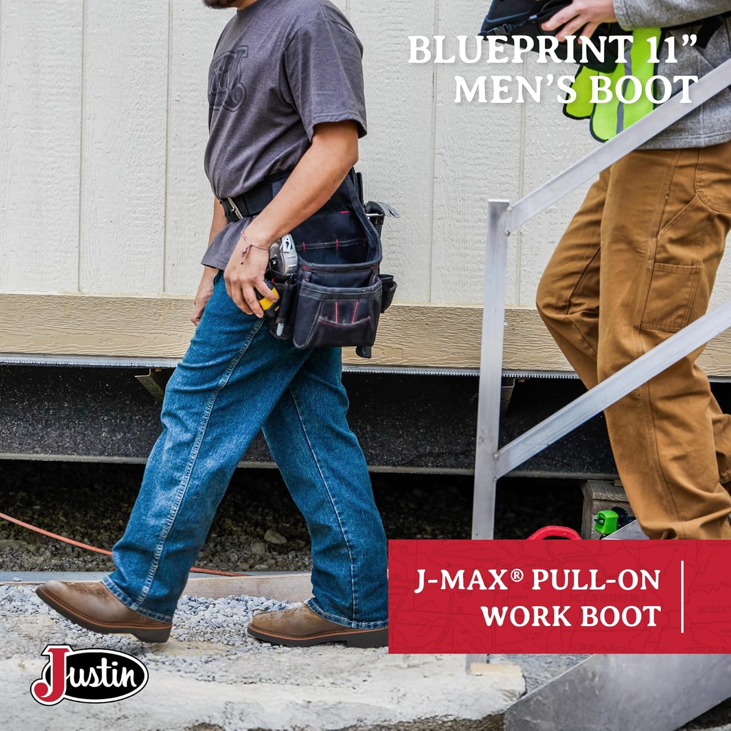 Рабочие ботинки Justin Blueprint 11" для мужчин - ковбойские ботинки с круглым носком из кожаной ткани и устойчивой к скольжению, с рейтингом EH — фото 2