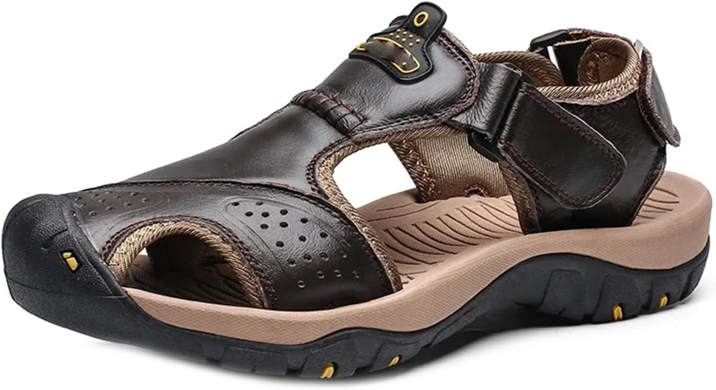 

Мужские кожаные сандалии Летняя обувь для мужчин Обувь для улицы и воды Generic, темно-коричневый