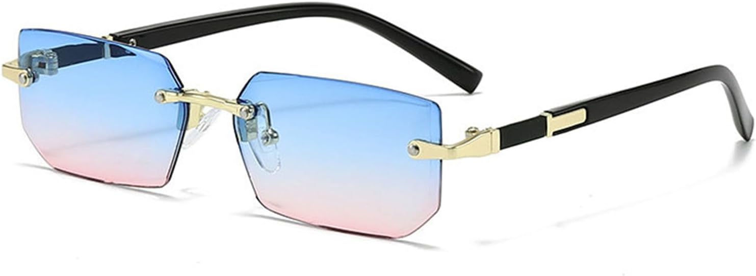 

Солнцезащитные очки без оправы прямоугольной формы в стиле Y2K для женщин и мужчин, милые, маленькие, с прозрачными тонированными линзами, модные в стиле 2000-х helena, C12