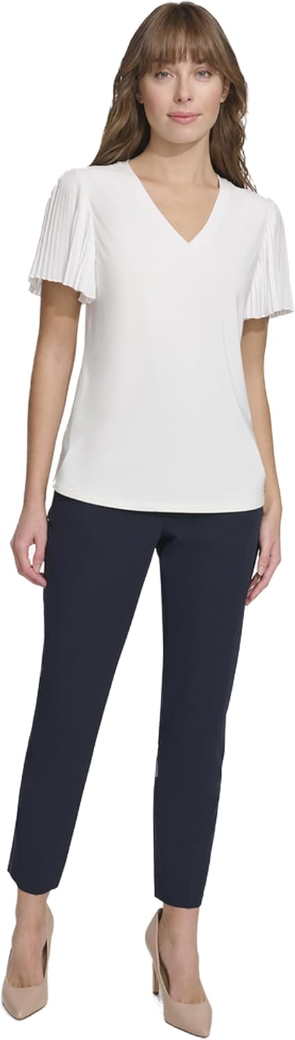 

Женский топ Tommy Hilfiger с короткими рукавами и комбинированной отделкой, Ivory