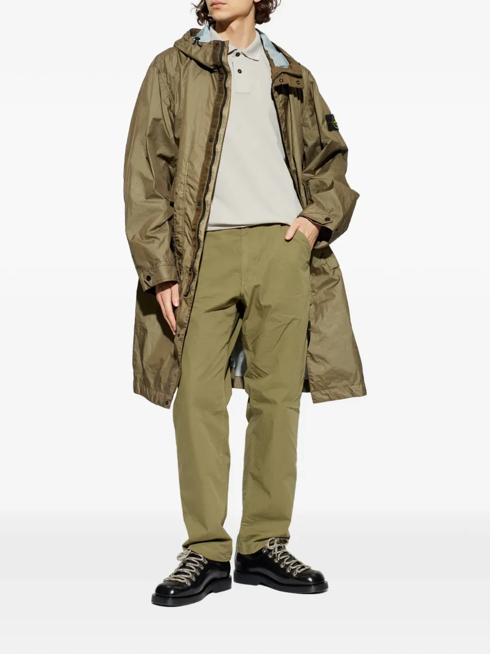Плащ с капюшоном из ткани MEMBRANA 3L TC Stone Island, зеленый — фото 2