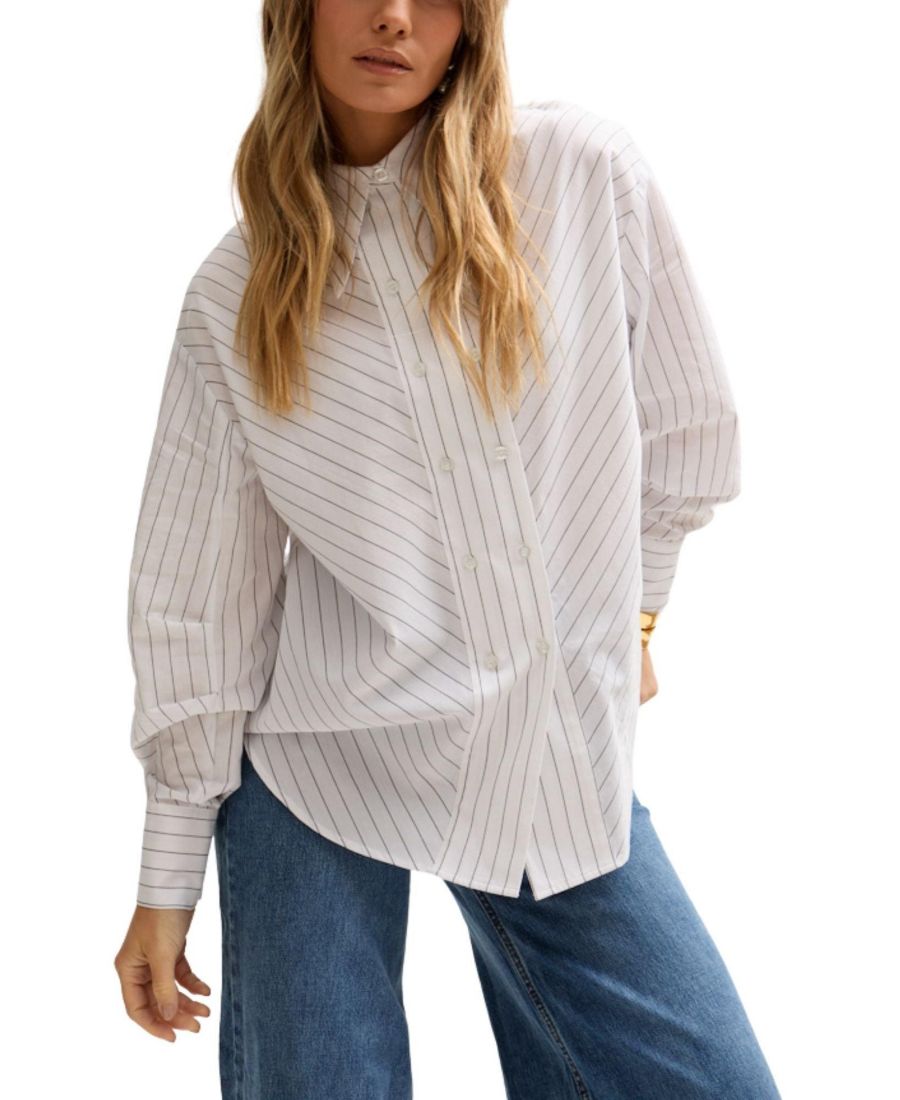 

Женская элегантная рубашка в полоску с двойной планкой Lily and Lionel London, White