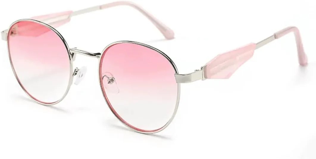 

Круглые солнцезащитные очки для женщин с большой овальной оправой и защитой от УФ-излучения UV400, подходят для повседневного ношения UATXTAU, Silver Gradient Pink