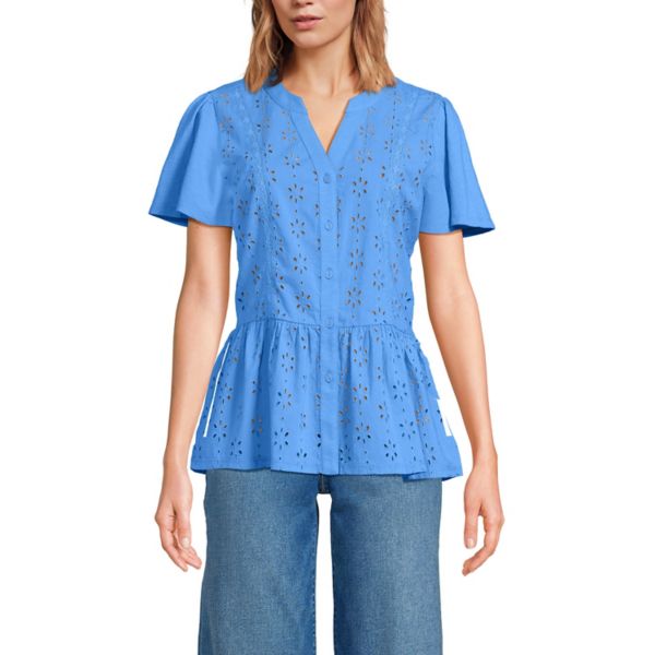 

Женский короткий рукав с ажурной вставкой Lands' End, цвет crisp blue