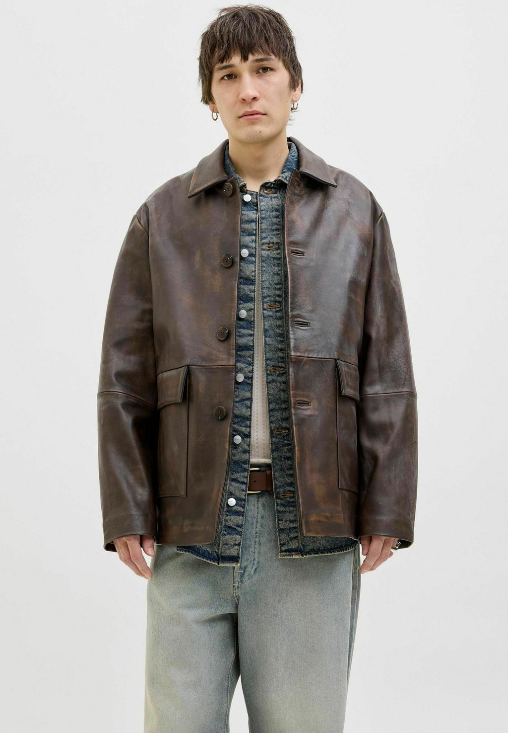 

Кожаная куртка Jack & Jones, коричневый