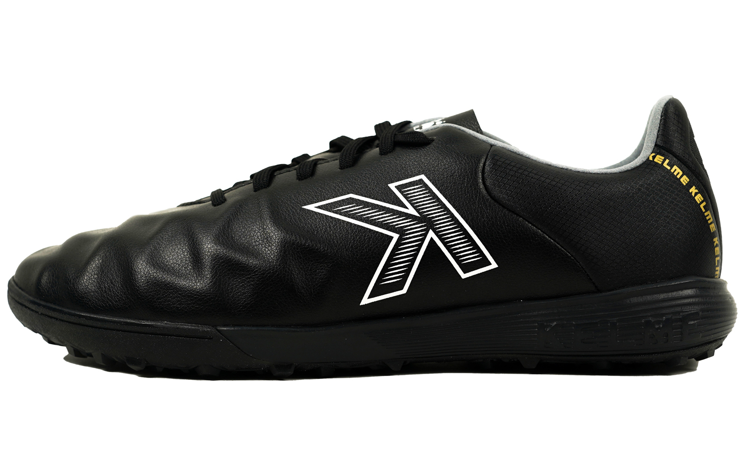 

KELME ТФ Тёрф амортизирующие противоскользящие износостойкие футбольные бутсы унисекс чёрный золото, цвет Black Gold