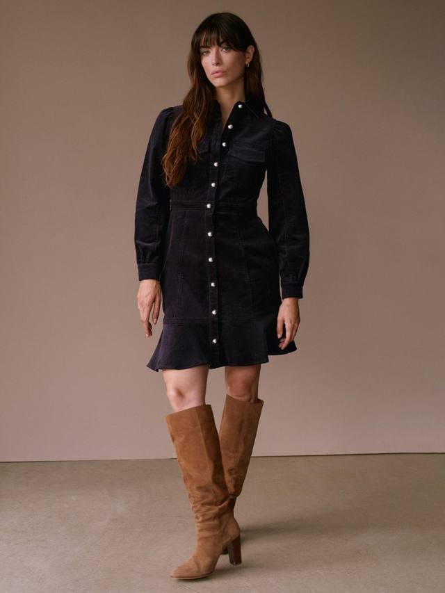 

Хлопковое мини-платье с длинными рукавами из вельвета Mint Velvet