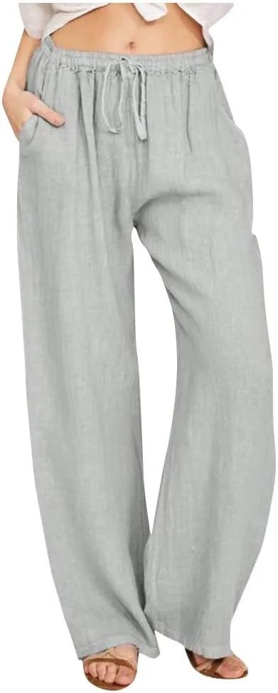 

Женские летние брюки с кулиской и широкими штанинами