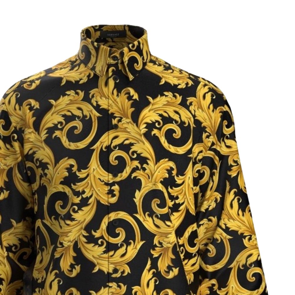 Versace Мужская рубашка с черными лацканами, средней высоты — фото 3