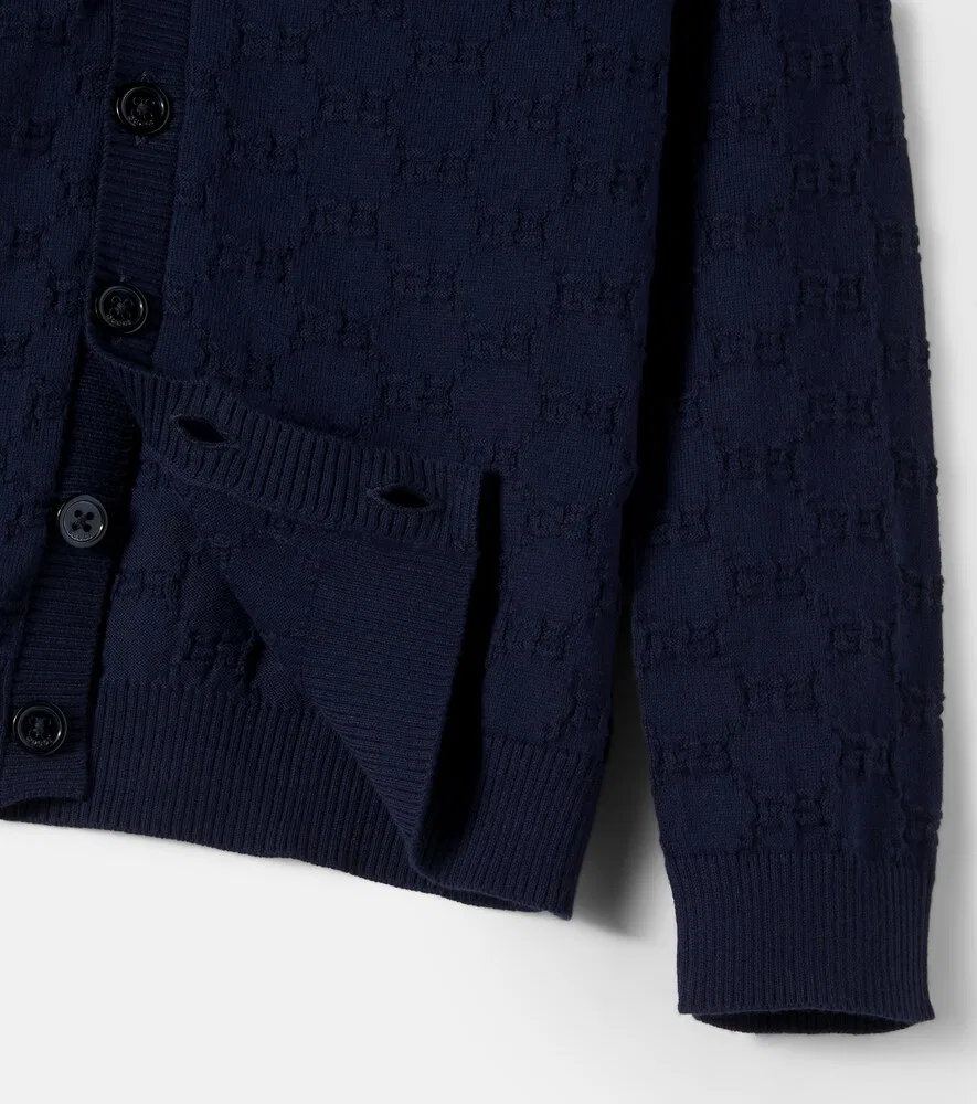 Кардиган из жаккардовой хлопковой ткани GG Gucci Kids, синий — фото 4
