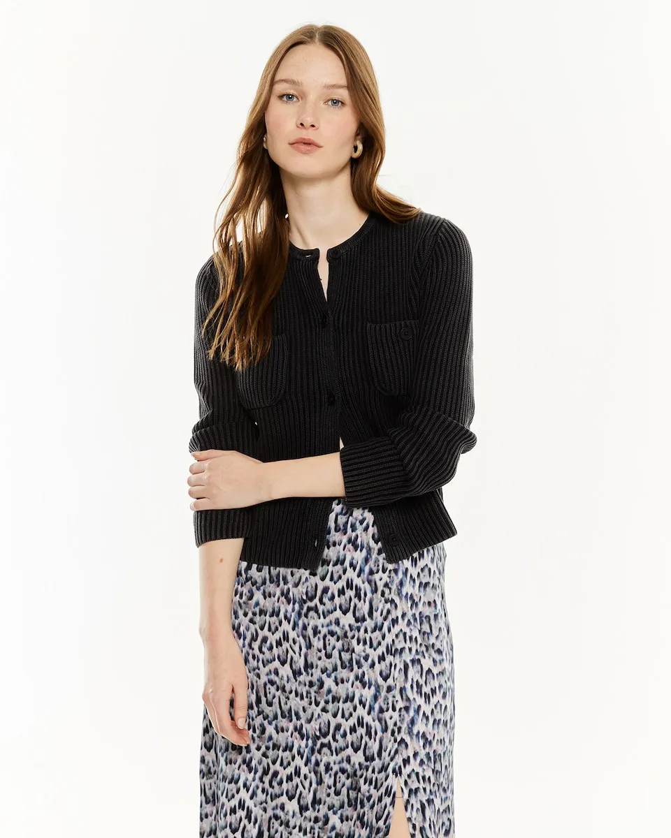 

Женский вязаный кардиган с круглым вырезом и застежкой на пуговицы System Action, черный