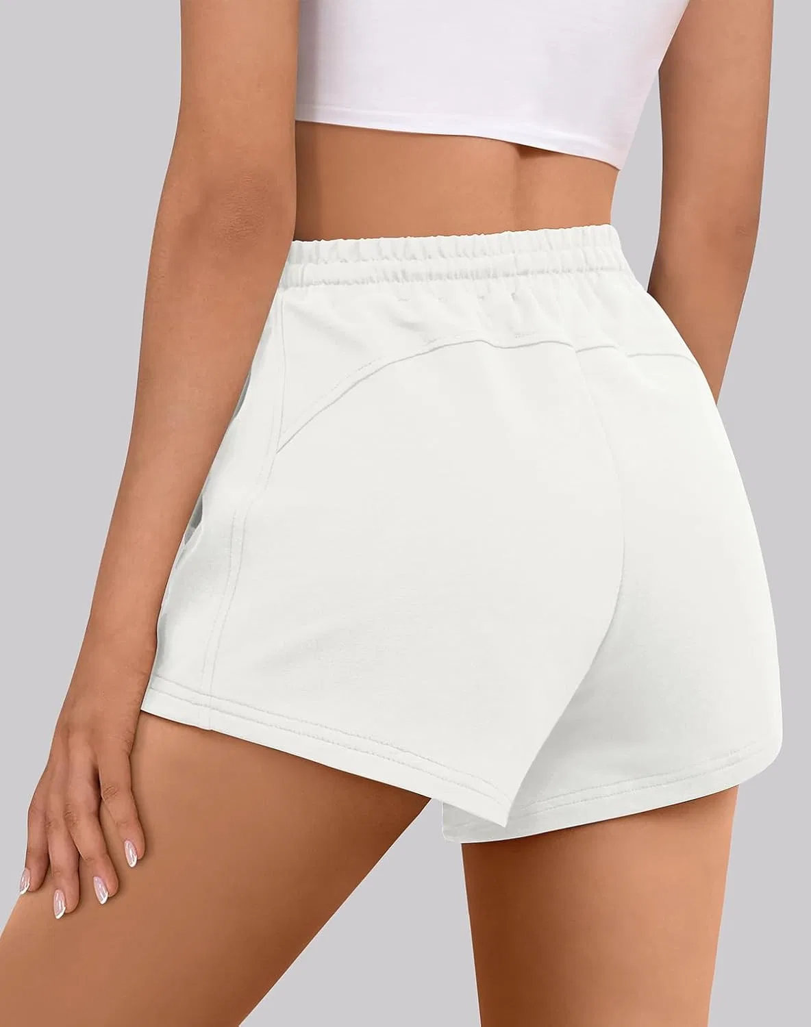 LYHIPSS Женские спортивные шорты, удобные, модные, повседневные, летние, на завязках, из хлопка, для отдыха, женская спортивная одежда, белый — фото 2