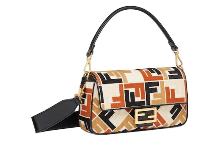FENDI Холщовая сумка через плечо женская натуральная коричневая и черная — фото 2