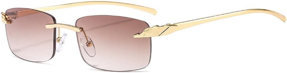 

Винтажные уникальные прямоугольные солнцезащитные очки без оправы для женщин, конфетные цвета, прозрачные линзы, мужские солнцезащитные очки HVTVTLA, Golden Tea Gradient