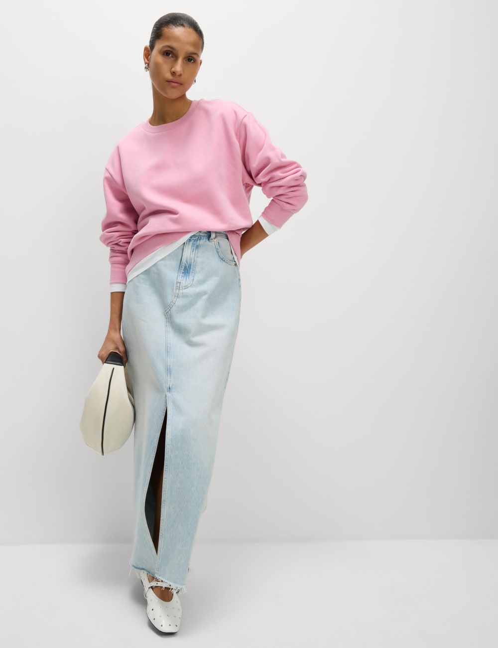 

Длинная толстовка большого размера из хлопка Marks & Spencer, розовый