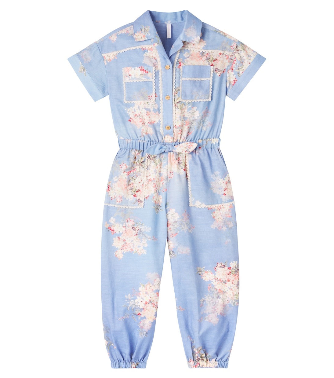

Каскадский цветочный комбинезон из хлопка Zimmermann Kids, Teal Blue Botanical Floral
