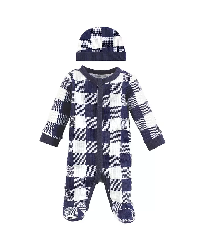 

Комплект для новорожденных Hudson Thermal: боди и шапочка, клетка синяя, размер Preemie Hudson Baby, синий
