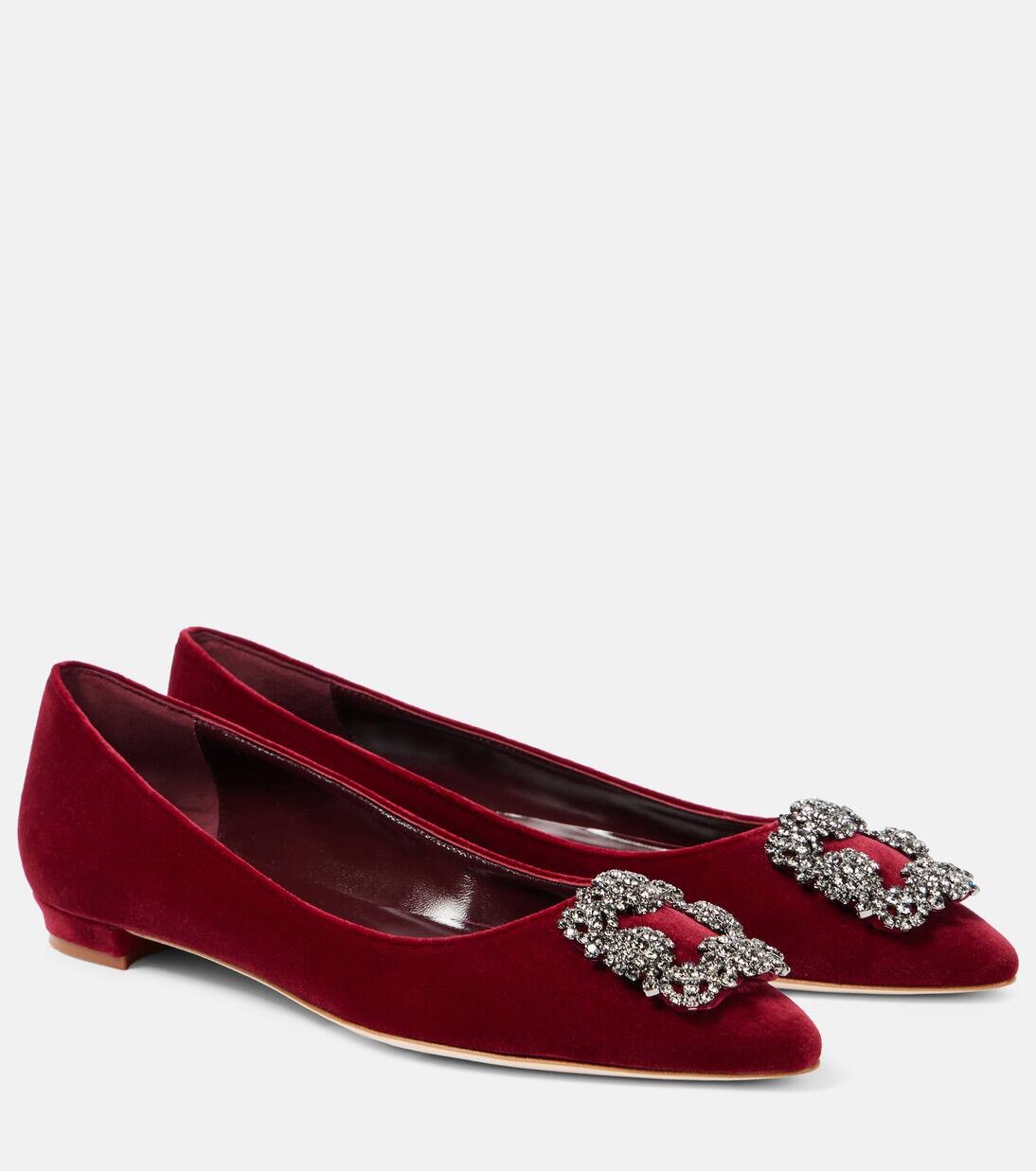 Бархатные балетки с декором Hangisi Manolo Blahnik, цвет 6037 dred