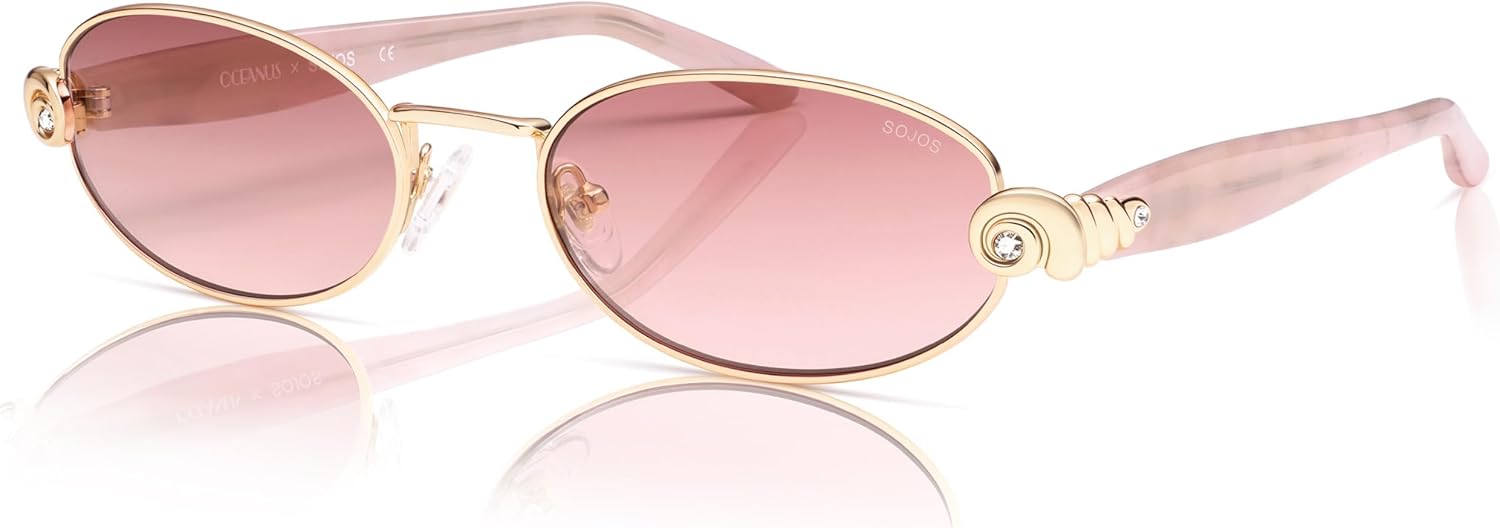

Солнцезащитные очки SOJOS Acetate Oval Limited Edition для женщин, винтажный стиль, отделка из ракушек и бриллиантов, элегантные солнцезащитные очки, Lovelace, Gold/Gradient Red