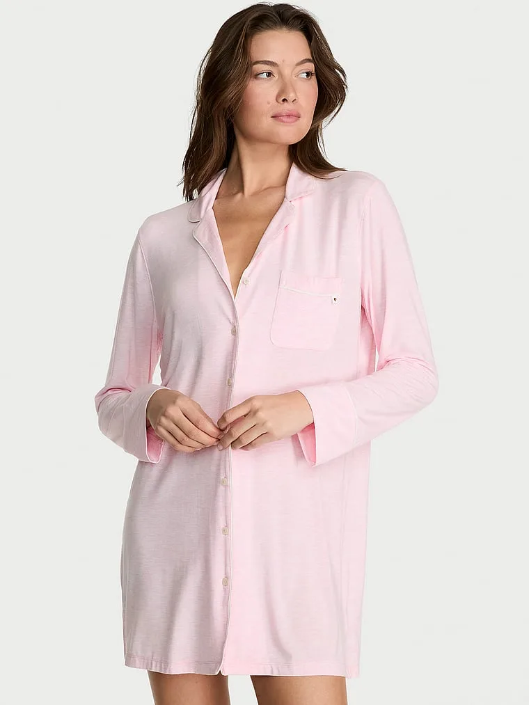 Мягкая модальная ночная рубашка на пуговицах Victoria'S Secret, Heather Pink Petal