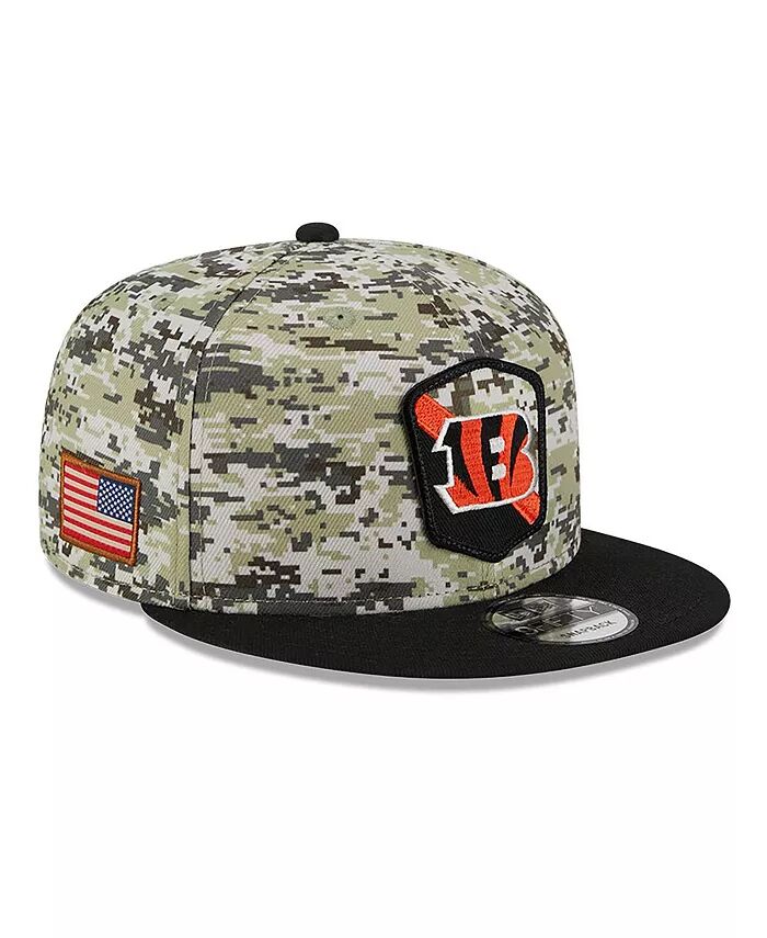 

Мужская камуфляжная кепка черного цвета Cincinnati Bengals 2023 Salute To Service 9FIFTY Snapback New Era, зеленый