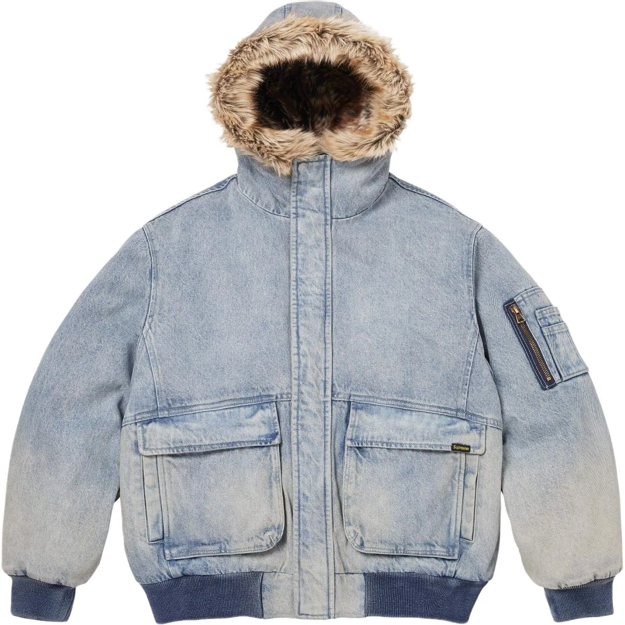 SS26 WEEK1 двусторонняя куртка с капюшоном из искусственного меха Supreme, Denim Blue/Denim