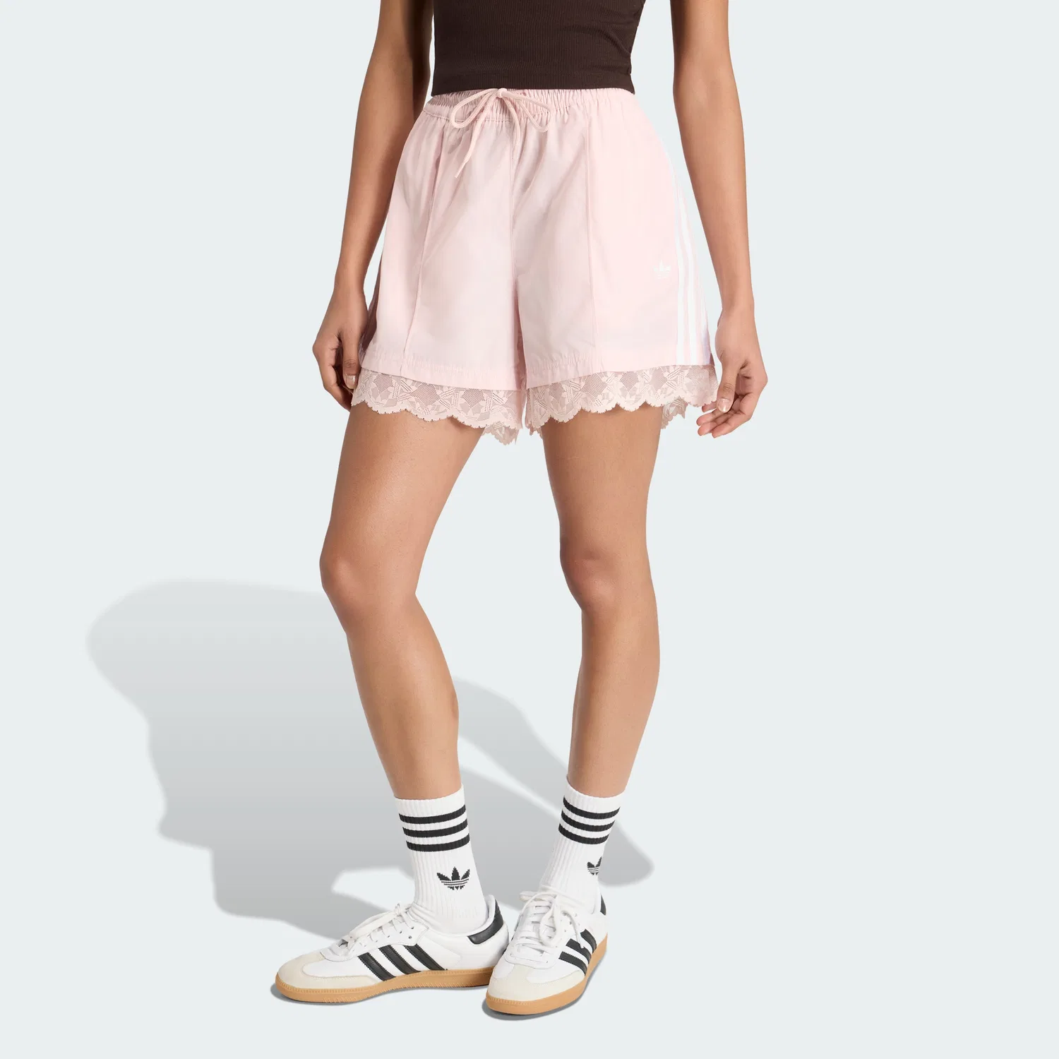 Женские шорты с 3 полосками и кружевной отделкой Sandy Pink от Adidas