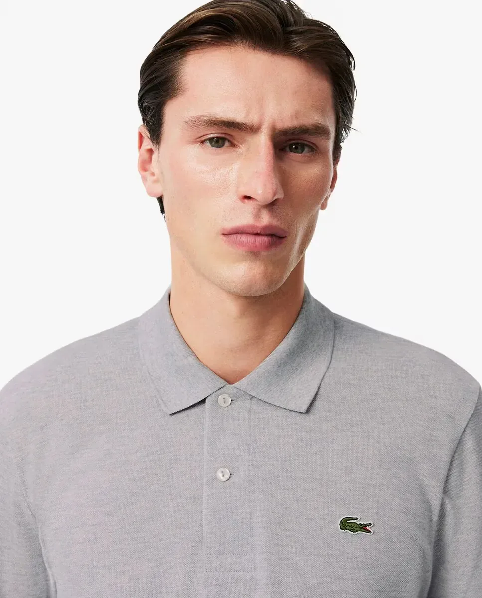 Мужское поло классического кроя с длинными рукавами Lacoste, светло-серый — фото 3