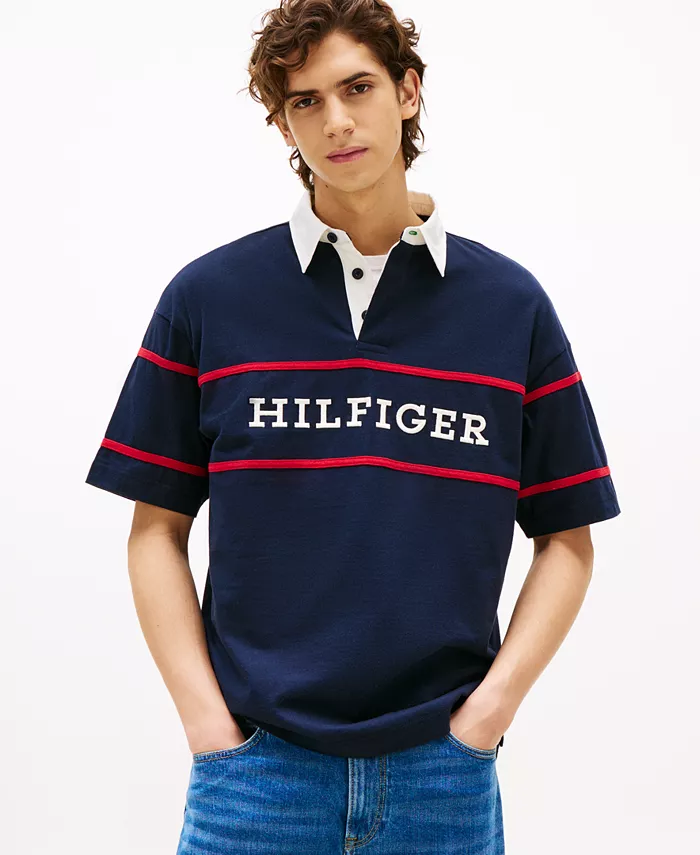 

Мужская поло с коротким рукавом Americana Colorblock в стиле регби Tommy Hilfiger, синий