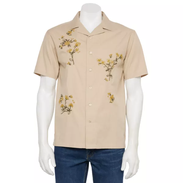 

Мужская вышитая рубашка с флорой Retrofit, цвет oxford tan