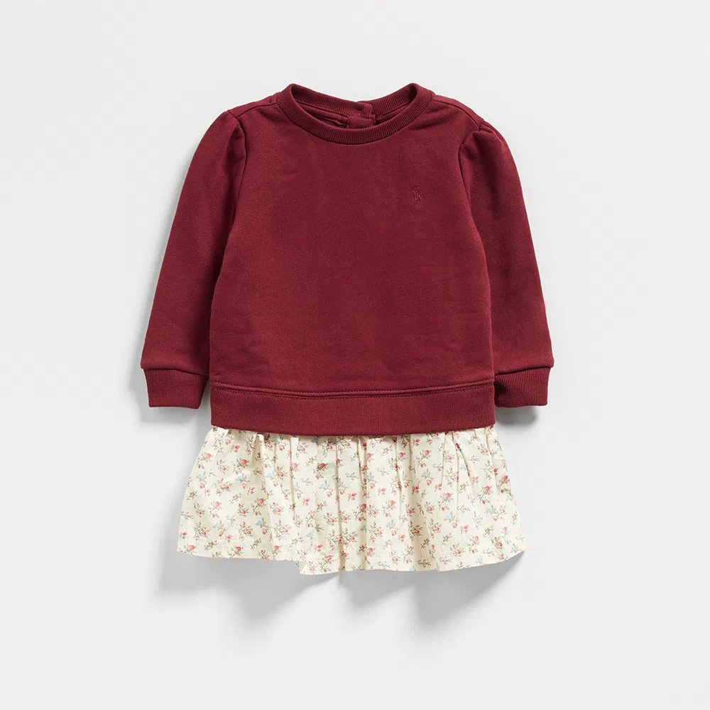 Детское красное флисовое платье с тканой юбкой и шортами-блумерами от Polo Ralph Lauren Children