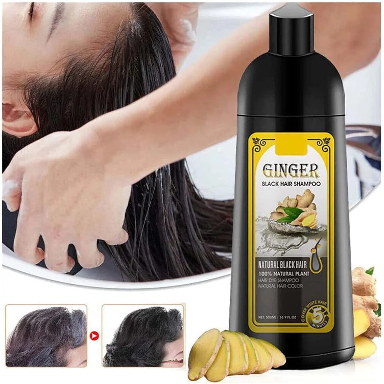 Шампунь-краска для волос Permanent Black Hair Shampoo, 420 мл Bamideo — фото 4