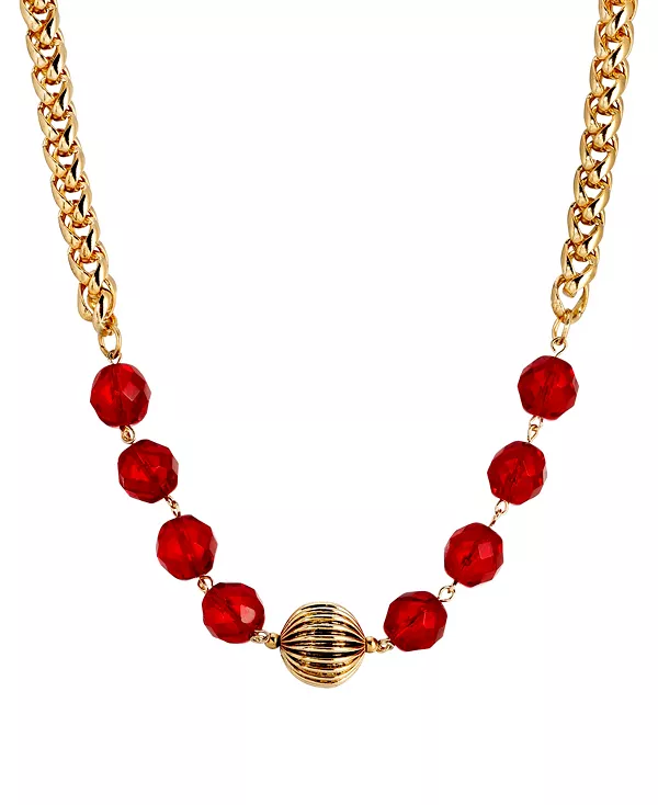 

Ожерелье из красных стеклянных золотых бусин 2028, red