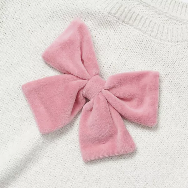 Вязаный свитер с бантом для девочек 2-16 лет Lands' End, цвет ivory mauve bow — фото 2