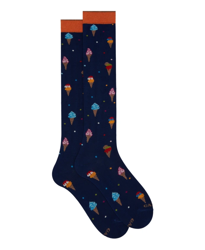 

Мужские длинные синие хлопковые носки с рисунком мороженого. Gallo, мультиколор