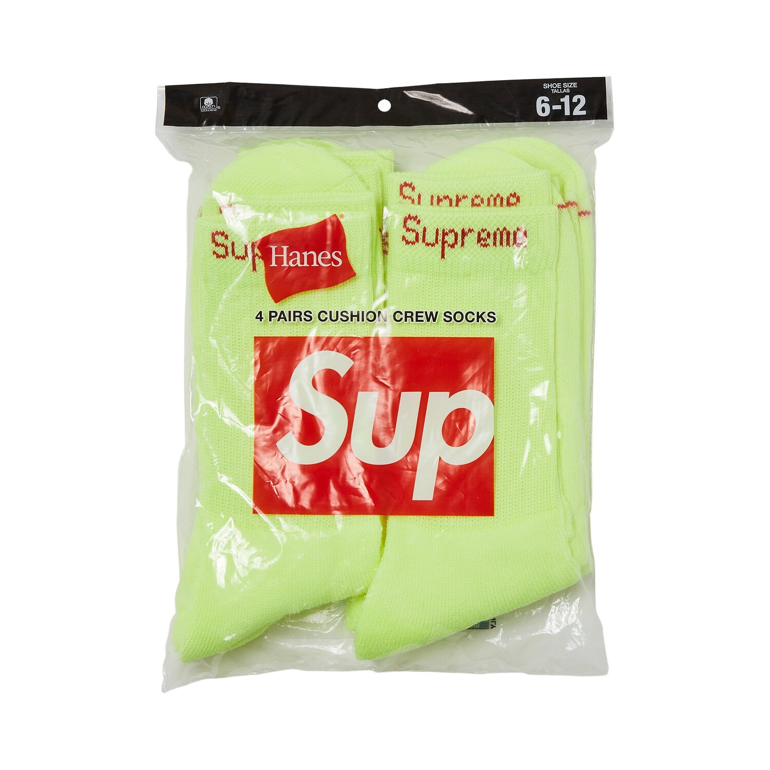 

Носки Supreme x Hanes Crew (4 шт.), Флуоресцентно-желтый