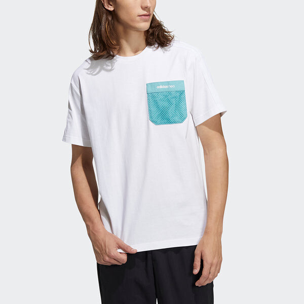 Футболка neo m sw gr tee contrasting colors pocket loose sports short sleeve white Adidas, белый — фото 2
